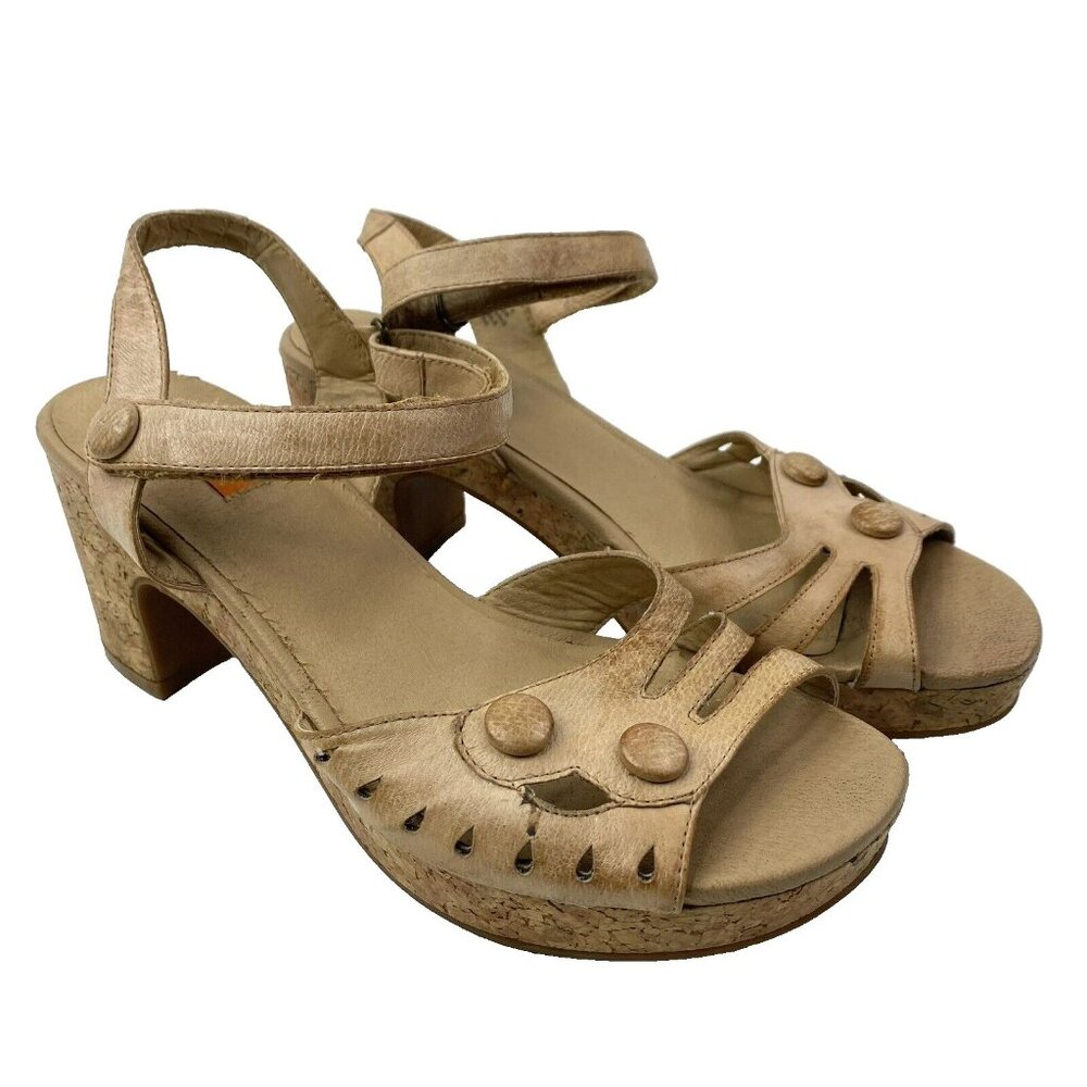 Miz Mooz Shoes Size 8.5 Camille Tan Leather Cork Platform Ankle Strap Sandals